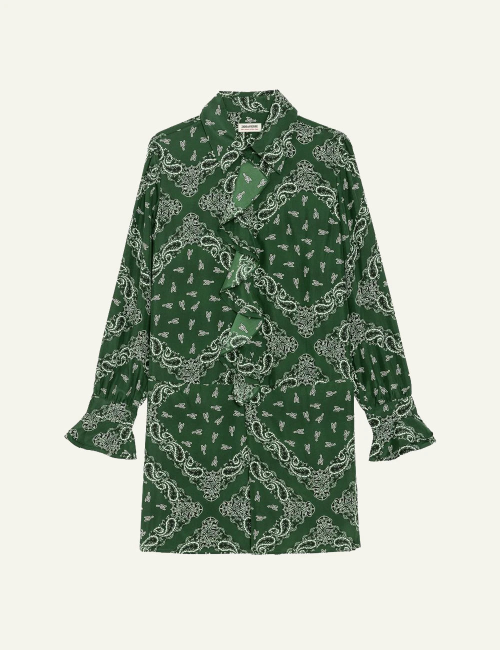 Zadig & Voltaire women's green bandana print silk mini shirt dress product shot