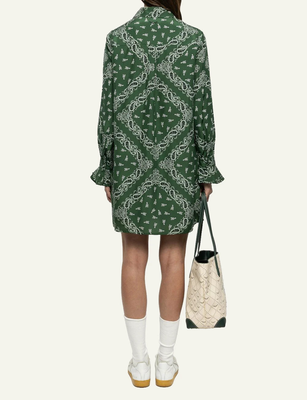Zadig & Voltaire women's green bandana print silk mini shirt dress  back view