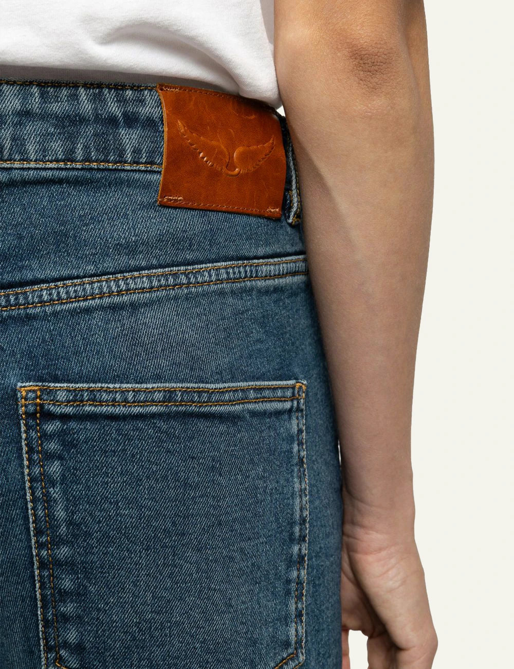 Zadig & Voltaire women's medium blue high-waisted wide leg jeans  patch detail
