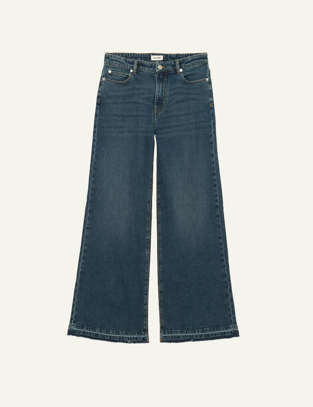 Zadig & Voltaire women's medium blue high-waisted wide leg jeans product shot front view