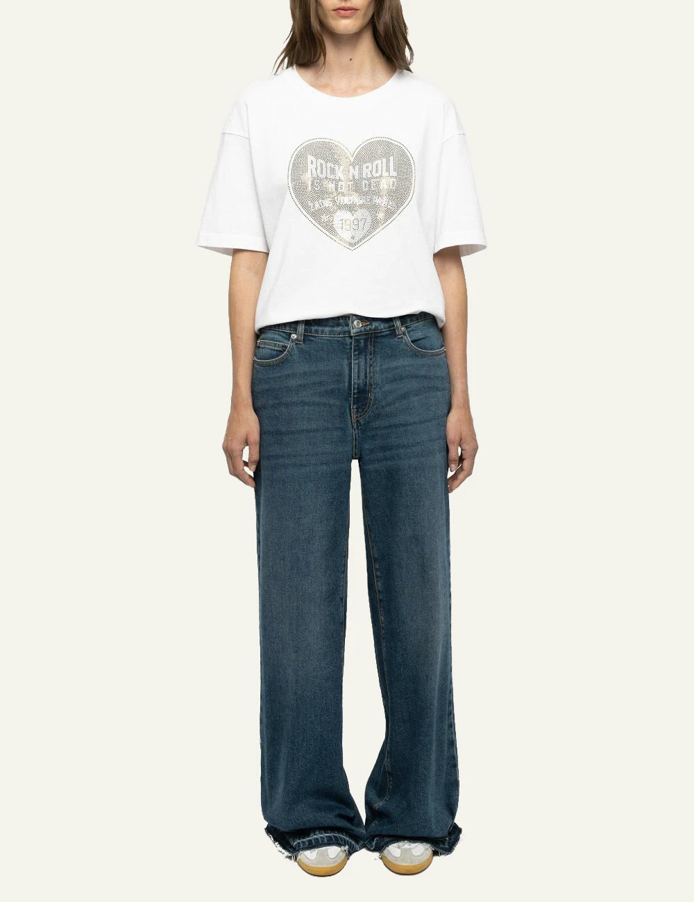 Zadig & Voltaire women's medium blue high-waisted wide leg jeans  full look