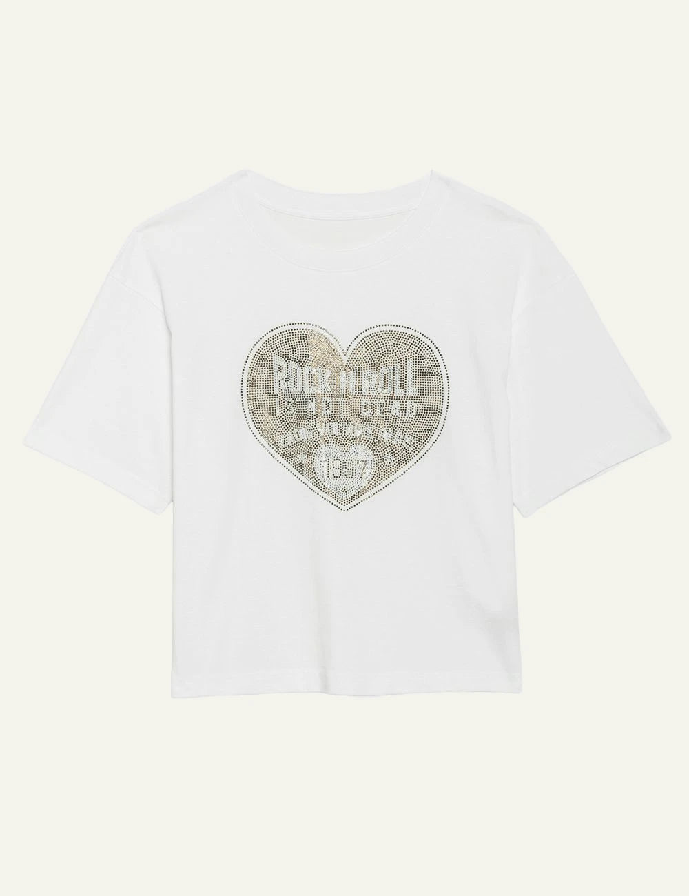 Zadig & Voltaire women's white cotton T-shirt with rhinestone heart front view product shot