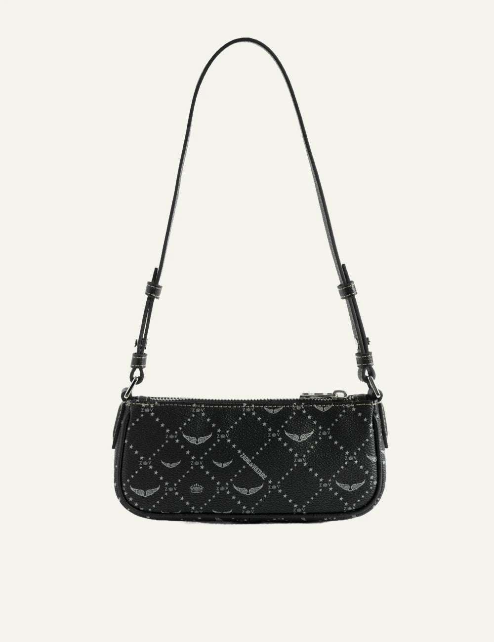 Zadig Voltaire ZV monogram clutch black coated canvas back view