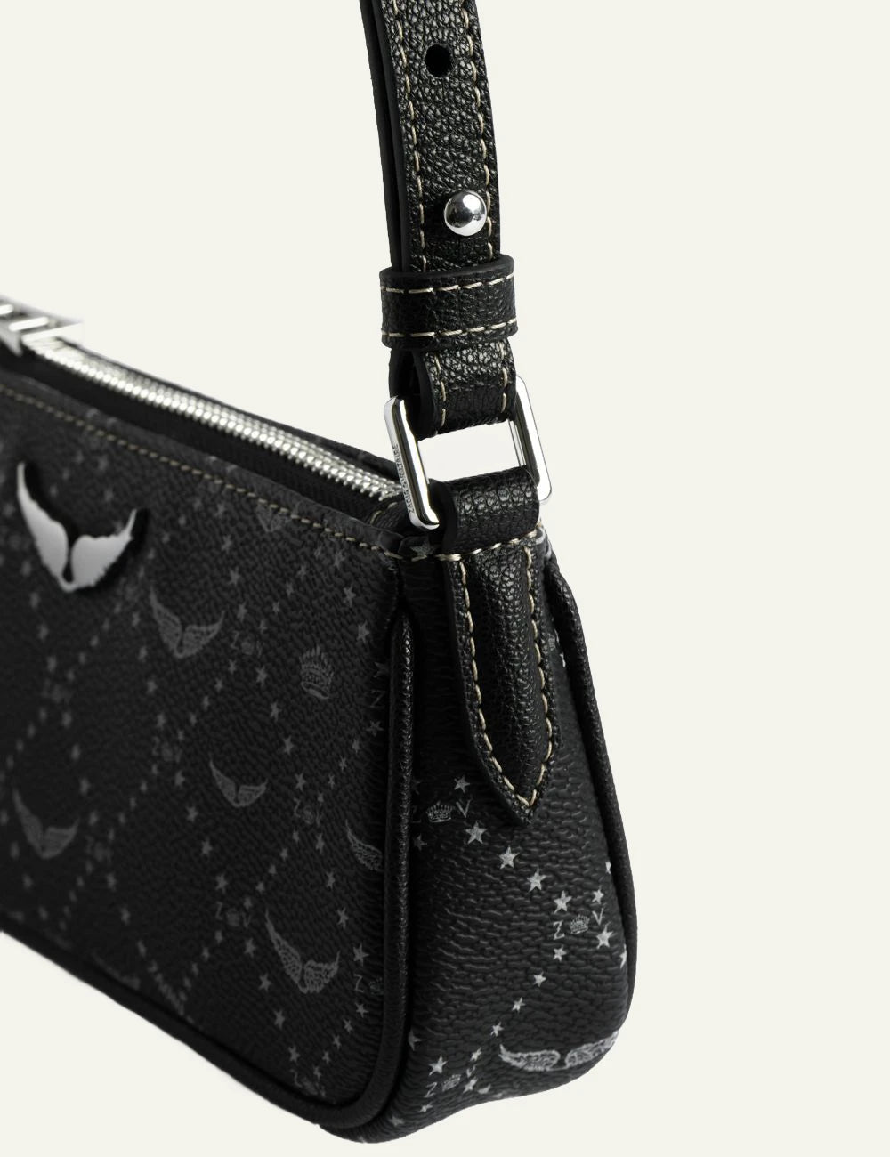 Zadig Voltaire ZV monogram clutch black coated canvas side view