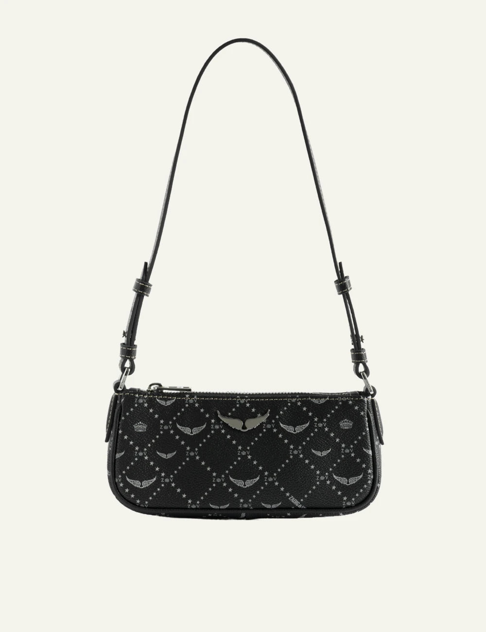 Zadig Voltaire ZV monogram clutch black coated canvas front view