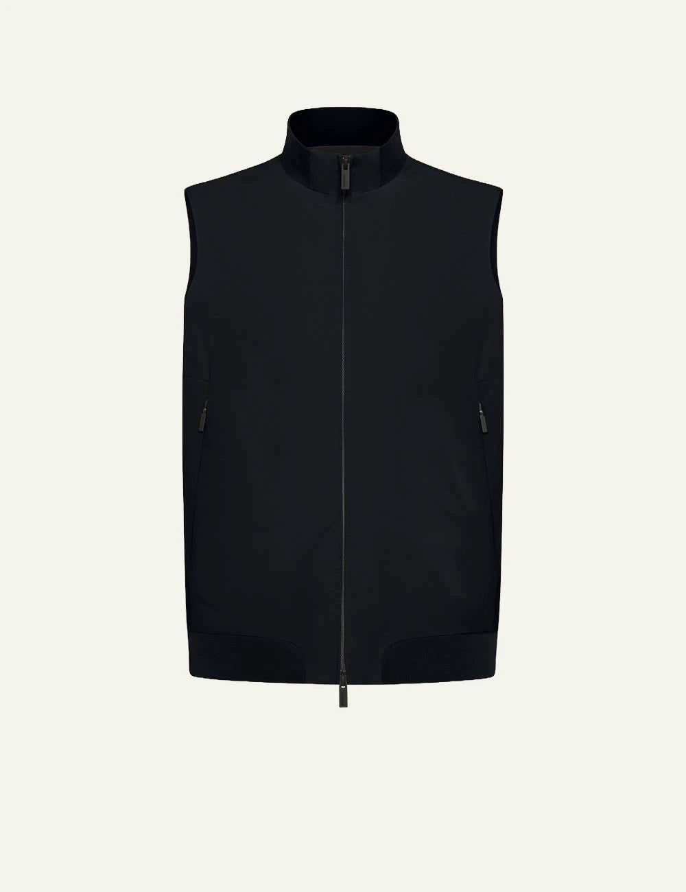 Zip Vest Navy Stand Collar Front Flat